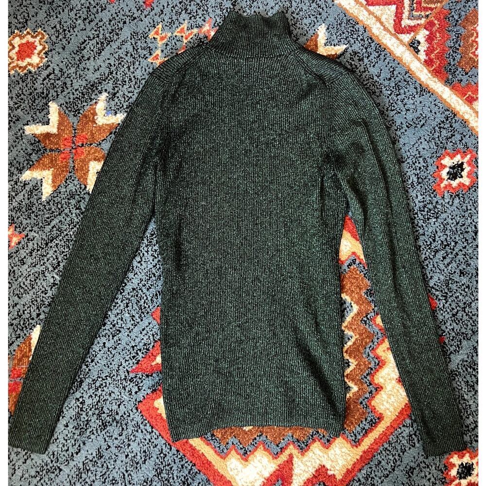 Diane Von Furstenberg Metallic Green Merino Wool Mock Neck Sweater Size Medium - Picture 5 of 8